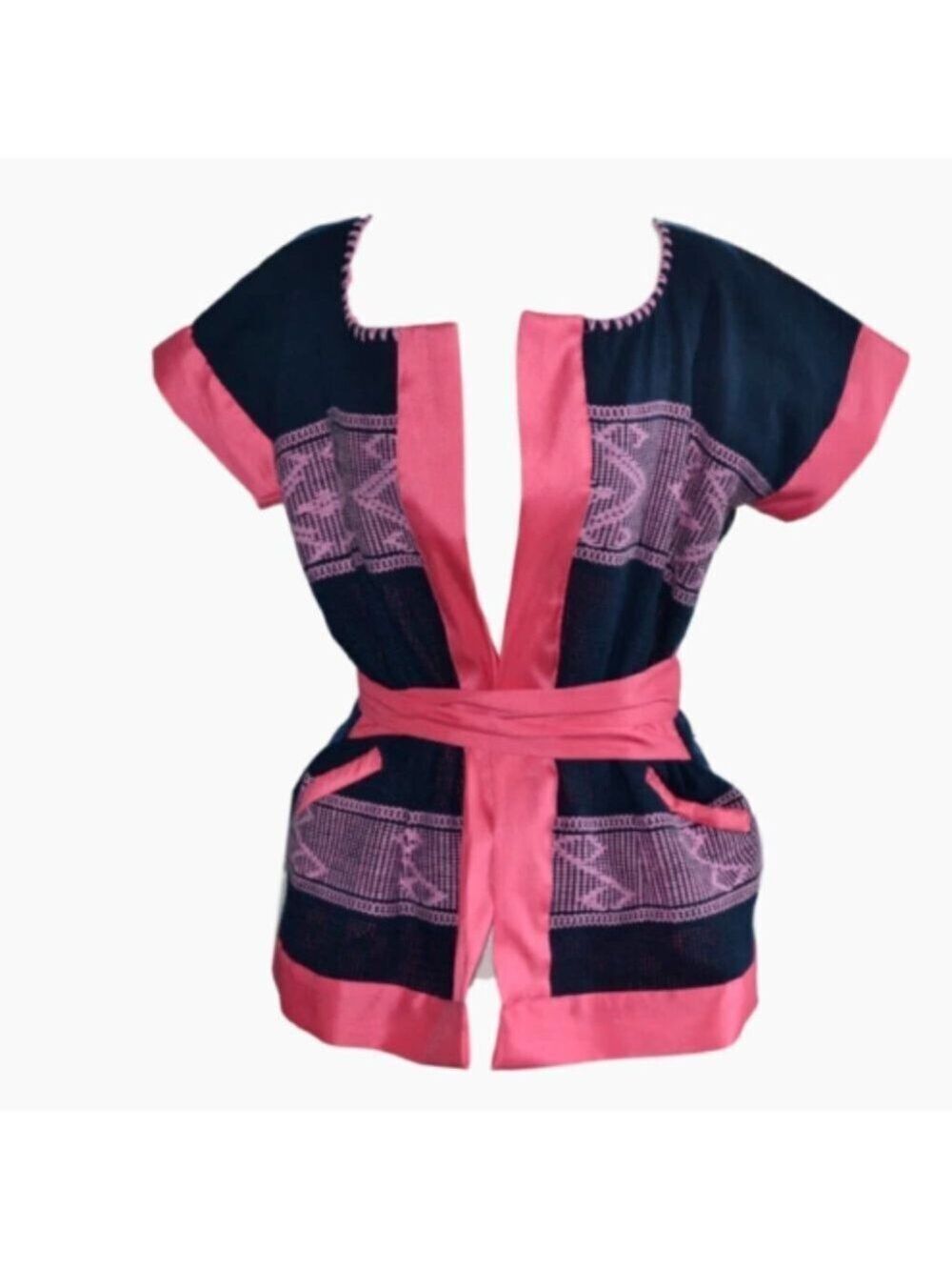 Mexican Handwoven Blazer Pink and Blue Top Size M